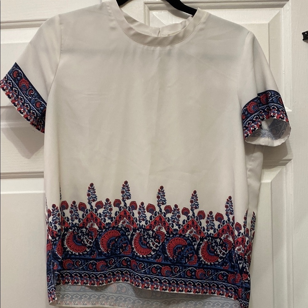 LOFT Cream Boxy Blouse with Mandarin Collar